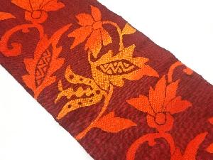 手織り真綿紬抽象花唐草模様織出し名古屋帯